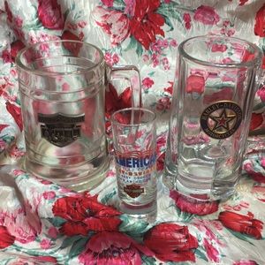 Lot of 3 Harley Davidson 1 shot glass 2 glass mugs